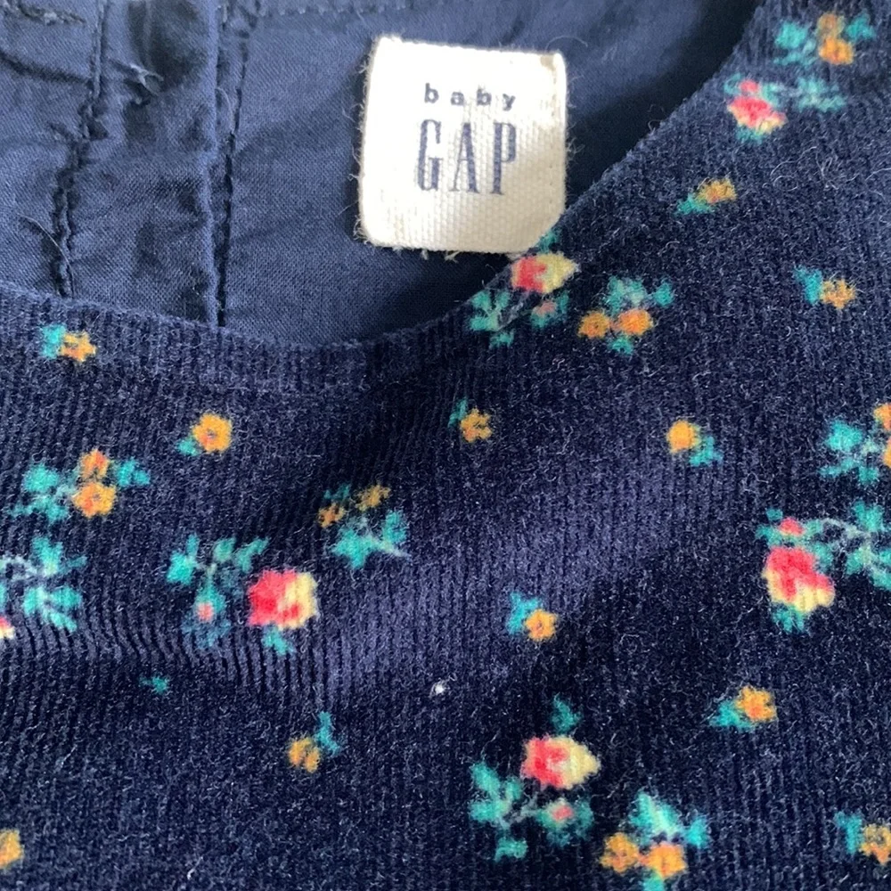 GAP Girls Navy Blue Floral Floral Jumper Dress EUC Corduroy 4